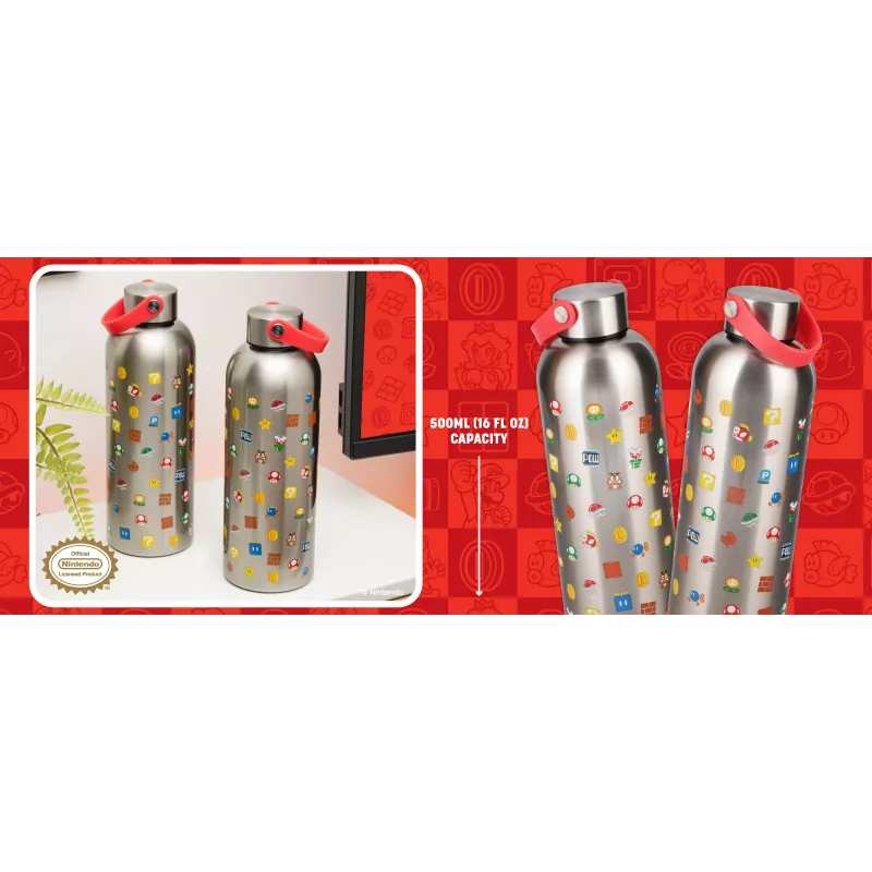 Paladone Super Mario Metal Water Bottle su nešimo kilpa