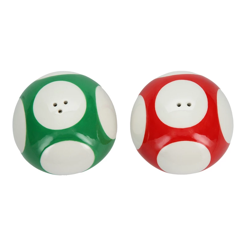 Paladone Super Mario Mushroom druskos ir pipirų indelių rinkinys (raudonas Super grybas ir žalias 1-Up grybas)