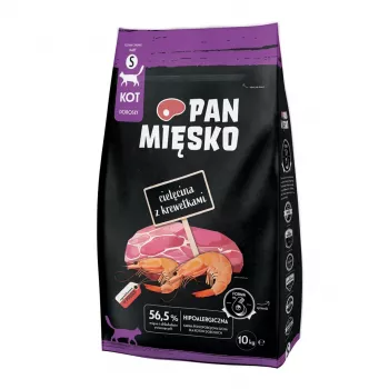 PAN MIĘSKO Ėdaras maistas suaugusioms katėms su veršiena ir krevetėmis, be grūdų, 10 kg