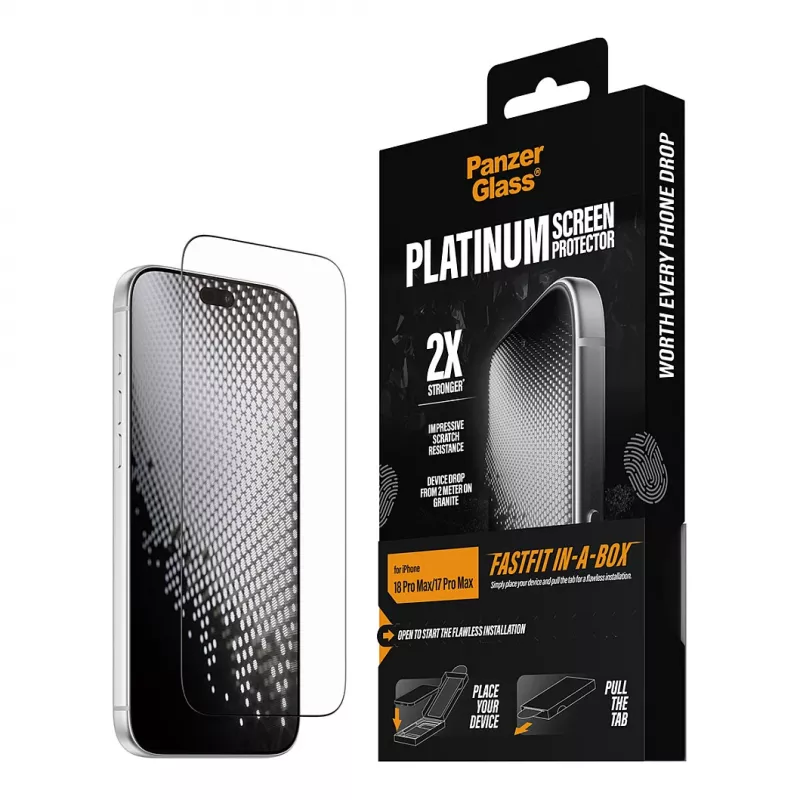 PanzerGlass Platinum ekrano apsauga iPhone 17 Pro Max su FASTFIT IN-A-BOX
