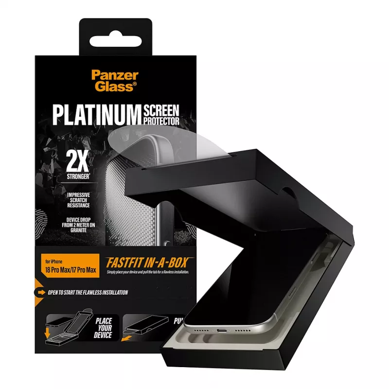 PanzerGlass Platinum ekrano apsauga iPhone 17 Pro Max su FASTFIT IN-A-BOX