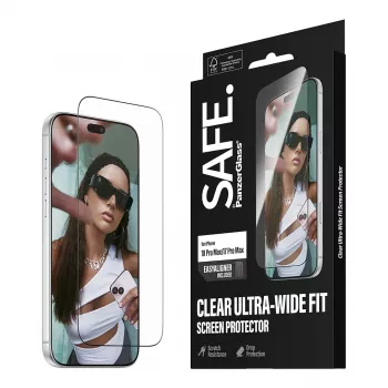 PanzerGlass SAFE ekrano apsauga iPhone 18 Pro Max/17 Pro Max - itin platus grūdintas stiklas, antibakterinis, 9H kietumo