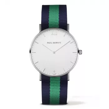 PAUL HEWITT Sailor Line Unisex Quartz laikrodis 39mm baltas ciferblatas žalia/balta nailono juosta PH-SASSTWNG20