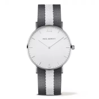 PAUL HEWITT Unisex laikrodis Sailor Line 39mm Rožinis auksas Nerūdijantis plienas Baltas ciferblatas Pilkas odinis dirželis Kvarcinis PHSASSTWGRW20