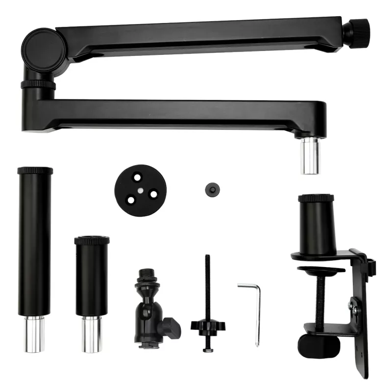 PCBuilder CAST STEADY mikrofonų stovas - stalinis spaustukas, žirklinis stovas, plienas, 1,5 kg apkrova, 750 mm siekimas, 360° sukimasis, paslėptas kabelių valdymas, juoda
