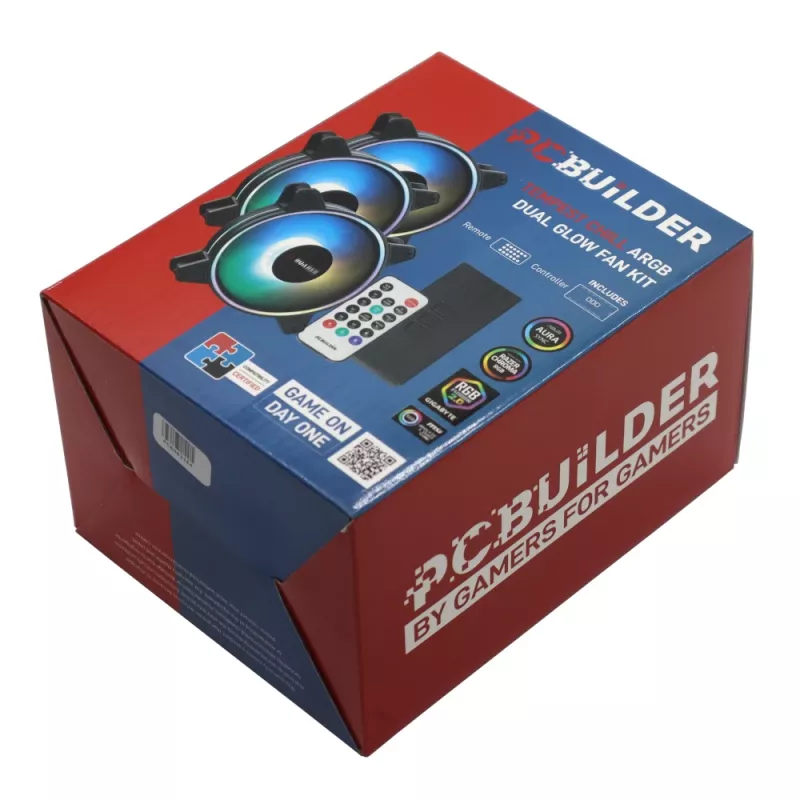 PCBuilder Tempest Chill ventiliatorių rinkinys 3x120mm Dual Glow ARGB su valdikliu ir RF nuotolinio valdymo pulteliu
