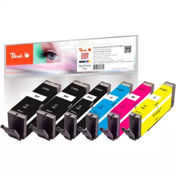 Peach 320124 rašalo rinkinys - juoda, žydra, rausvai raudona, geltona - pigmentinis rašalas - 8,5 ml - 6 vnt. - Multipack