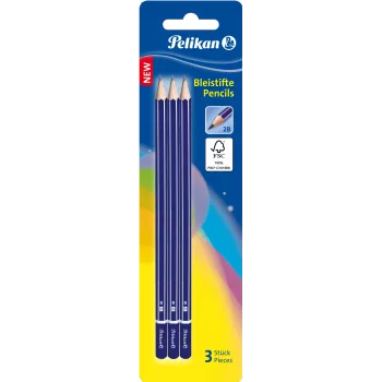 Pelikan 978783 2B šešiakampis grafito pieštukas, mėlynas, FSC sertifikuota mediena, Vokietija, lizdinė pakuotė