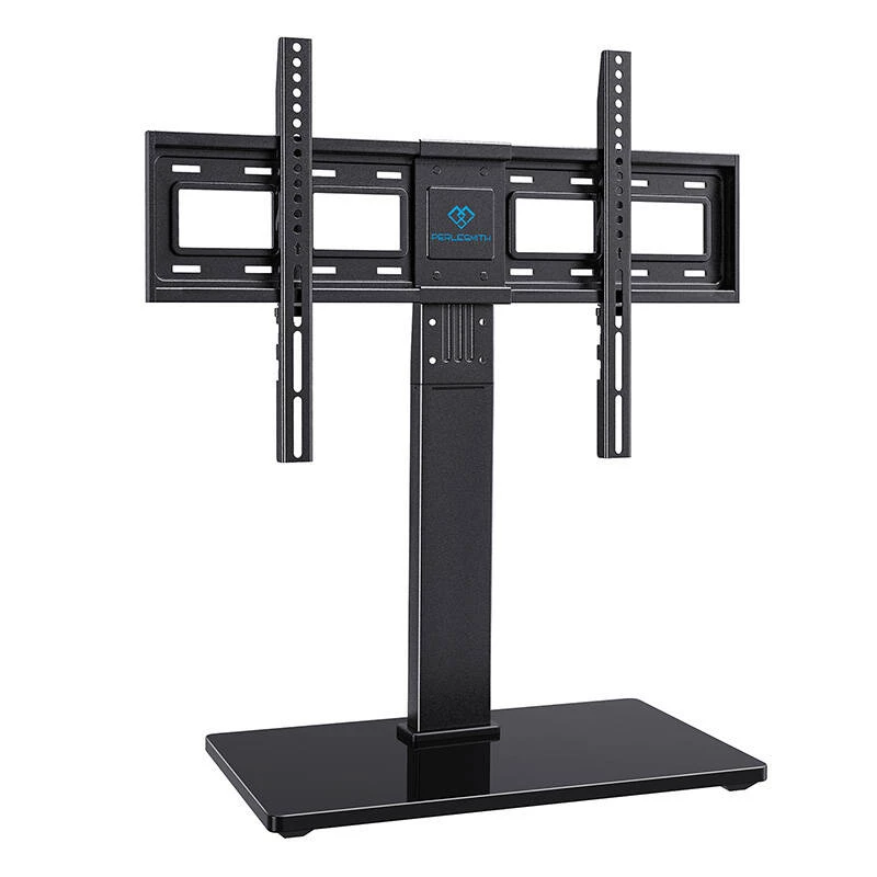 PERLESMITH PSTVS13 Laisvai pastatomas TV stovas su laikikliu 37-75 colių televizoriams, juodas, 45 kg talpa, VESA 100x100 iki 600x400, aukščio reguliavimas, pasukimas ±35°, grūdinto stiklo pagrindas