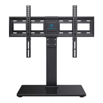 PERLESMITH PSTVS13 Laisvai pastatomas TV stovas su laikikliu 37-75 colių televizoriams, juodas, 45 kg talpa, VESA 100x100 iki 600x400, aukščio reguliavimas, pasukimas ±35°, grūdinto stiklo pagrindas