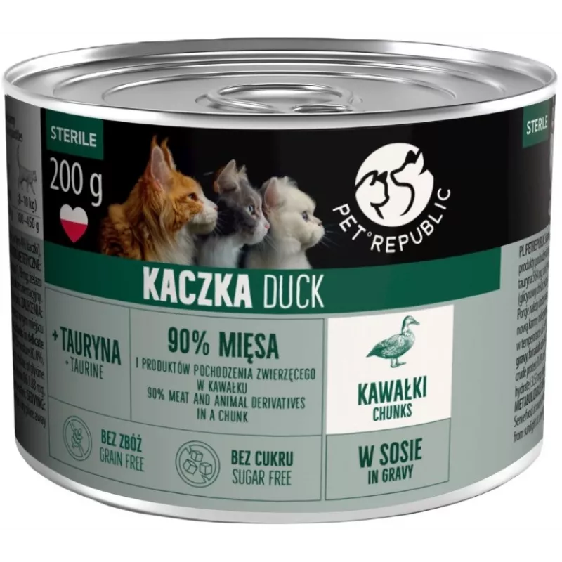 PETREPUBLIC Adult Sterile Chunks with Duck in Sauce – šlapias kačių maistas – 10x200g
