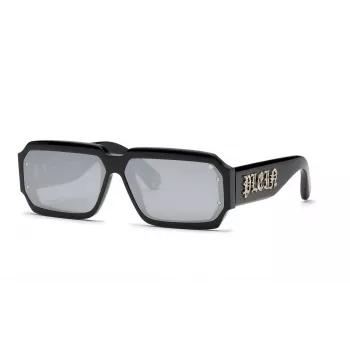 PHILIPP PLEIN MAN SPP150-670703 Akiniai stačiakampiu juodu rėmeliu, pilkais lęšiais, 67/11/145 mm