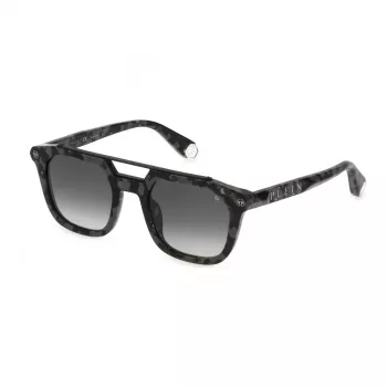 Philipp Plein vyriški akiniai nuo saulės SPP001M510721 – juodas acetatinis rėmas, pilki lęšiai, 51 mm