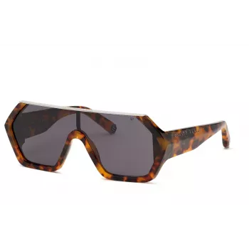Philipp Plein vyriški akiniai nuo saulės SPP047990728 – juodas acetato rėmelis, pilki polikarbonato lęšiai, UV400 apsauga
