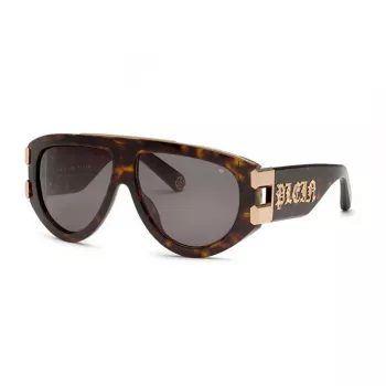 Philipp Plein SPP127V600722 Vyriški Akiniai nuo Saulės, Blizgantis Juodas Rėmelis, Rūkyti Lęšiai, 60/13/145 mm
