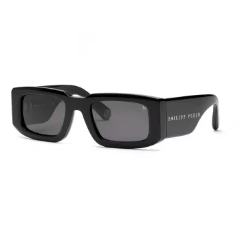 Philipp Plein SPP149V540700 Vyriški stačiakampiai akiniai nuo saulės – juodas rėmelis, dūminiai pilki lęšiai, 54 mm