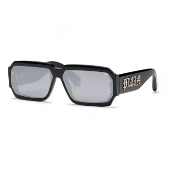 PHILIPP PLEIN SPP150-670700 Vyrų Akiniai nuo Saulės, Juodas Acetato Rėmelis, Tamsiai Pilki Lęšiai, 67/11/145 mm
