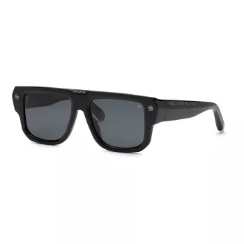 Philipp Plein SPP179-550Z29 Vyriški Akiniai nuo Saulės Juodas Acetato Rėmas Pilki Polikarbonato Lęšiai 55/18/145 mm
