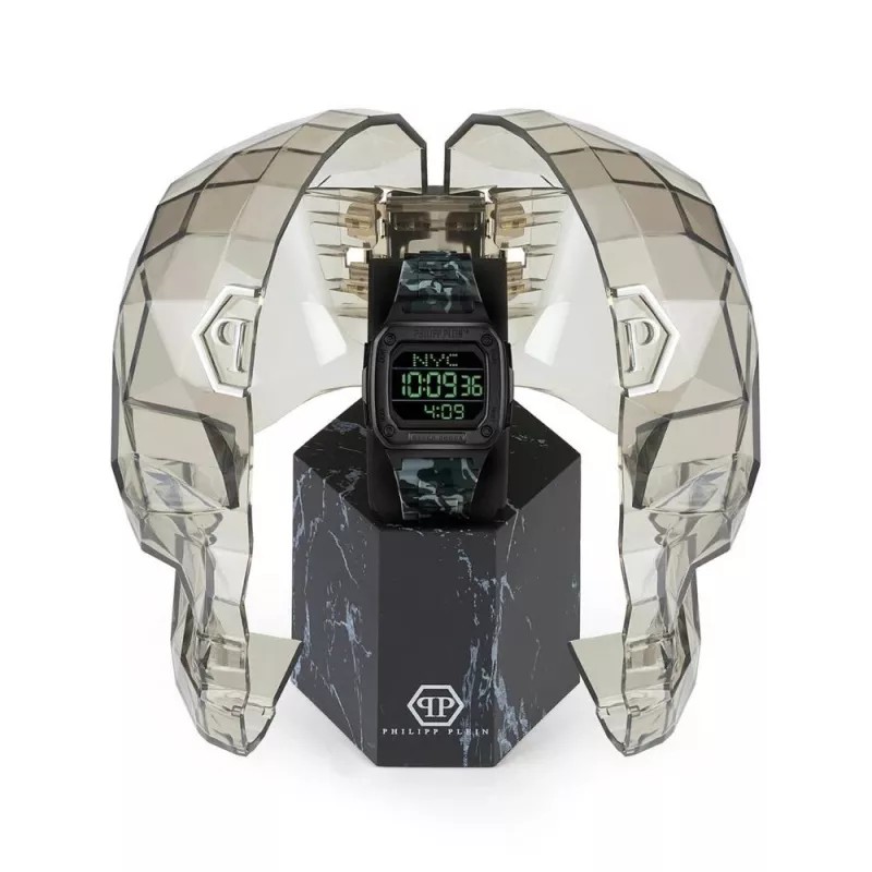 Philipp Plein The $kull vyriškas kvarcinis laikrodis 44mm nerūdijantis plienas juodas silikonas PWHAA1822
