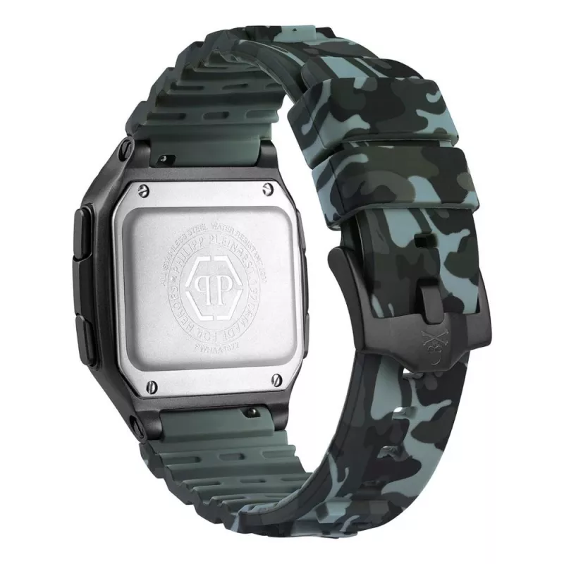 Philipp Plein The $kull vyriškas kvarcinis laikrodis 44mm nerūdijantis plienas juodas silikonas PWHAA1822