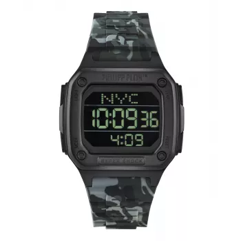 Philipp Plein The $kull vyriškas kvarcinis laikrodis 44mm nerūdijantis plienas juodas silikonas PWHAA1822