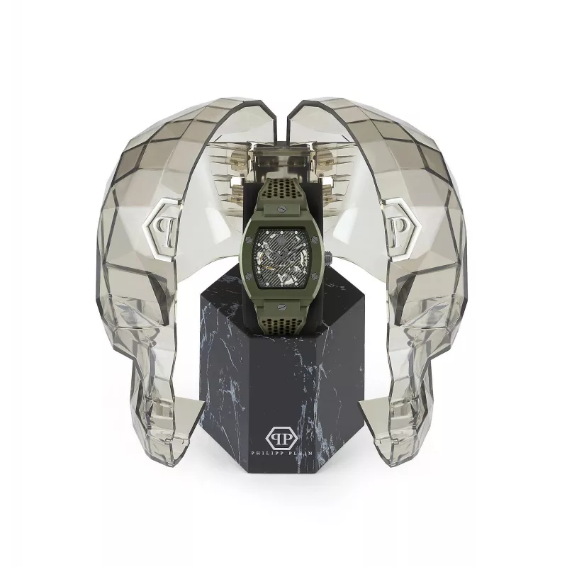 Philipp Plein The $kull vyriškas laikrodis PWVBA0223 44mm nerūdijantis plienas kvarcinis juodas ciferblatas silikoninis dirželis