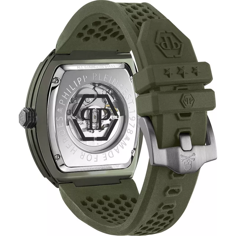 Philipp Plein The $kull vyriškas laikrodis PWVBA0223 44mm nerūdijantis plienas kvarcinis juodas ciferblatas silikoninis dirželis