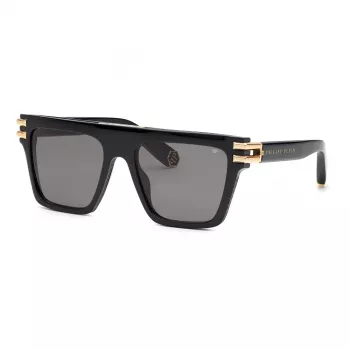 PHILIPP PLEIN Unisex Akiniai SPP108M560700 - Juodas Rėmas, Pilki Lęšiai, 56mm