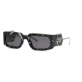 PHILIPP PLEIN Unisex Akiniai SPP119M580Z21 - Juodas acetatinis rėmelis, pilki polikarbonatiniai lęšiai, UV400 apsauga