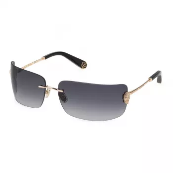 Philipp Plein Moteriški Akiniai nuo Saulės SPP027S950300 - Oversized Square Shield, Juodas Acetato Rėmelis, Pilki Gradientiniai Stiklai, UV400 Apsauga