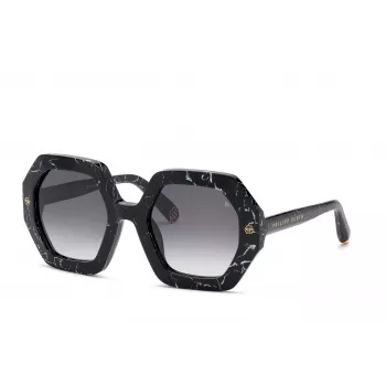 PHILIPP PLEIN Moteriški Akiniai Nuo Saulės SPP039M530869 - Juodas Rėmas, Pilki Lęšiai, 53mm
