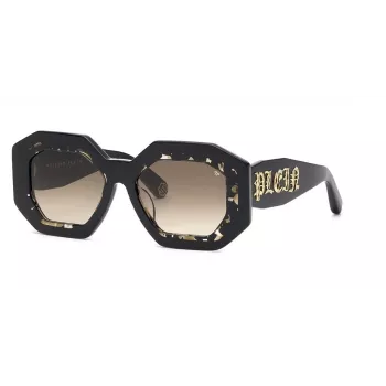 Philipp Plein moteriški akiniai nuo saulės SPP098M530700 – juodas acetatinis rėmelis, pilki stiklai, 53 mm