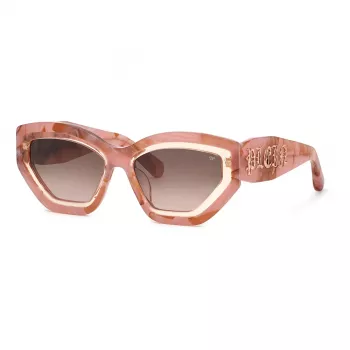 Philipp Plein moteriški akiniai nuo saulės SPP099M5506Z8 – juodas acetato rėmelis, pilki lęšiai, 55/18/140 mm