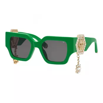 Philipp Plein moteriški akiniai nuo saulės SPP103S510D80 juodi pilkai gradientiniai 51 mm