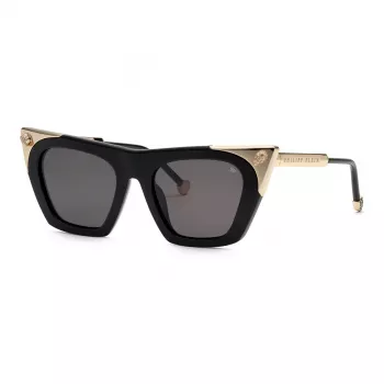Philipp Plein moteriški akiniai nuo saulės SPP134S520700 – auksinis metalinis rėmelis, rudi gradientiniai lęšiai, 52 mm