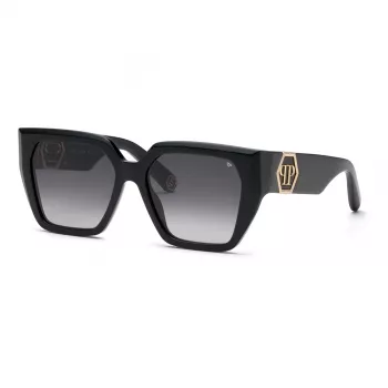 Filippo Plein moteriški akiniai nuo saulės SPP160-570700 juodas acetatinis rėmelis pilki lęšiai 57mm