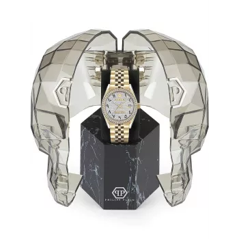 Philipp Plein Moteriškas Laikrodis PW2BA0223 38mm Rožinio Aukso Spalvos Nerūdijantis Plienas Baltas Silikonas