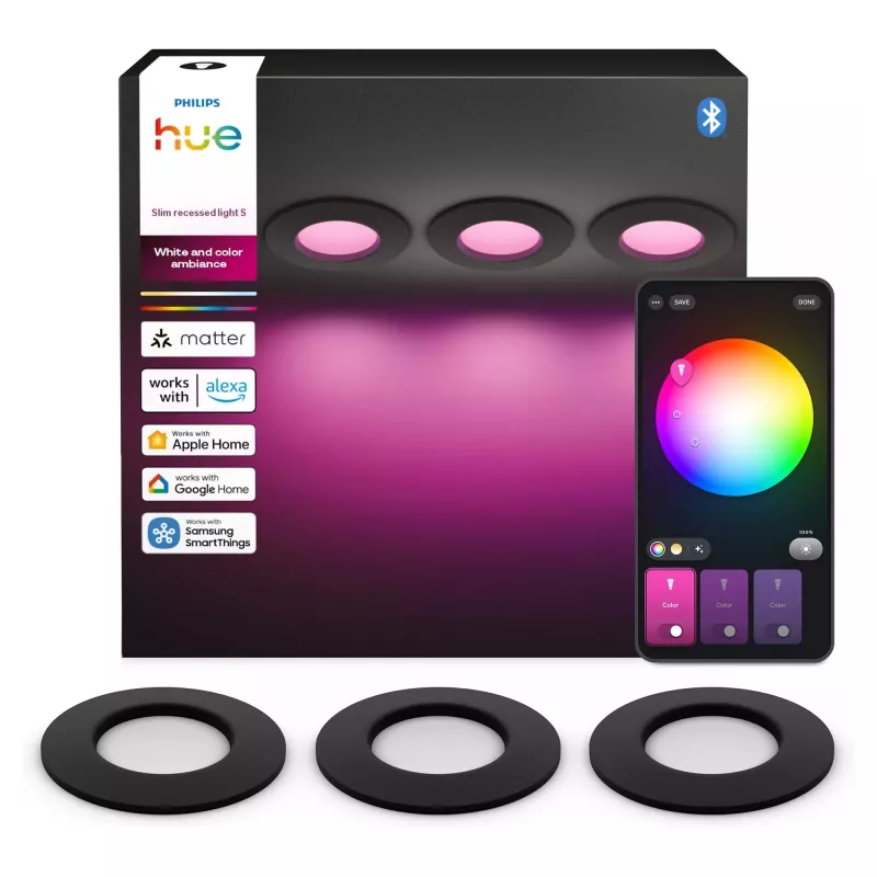 Philips Hue White & Color Ambiance Slim Recessed Light S x3 - Black