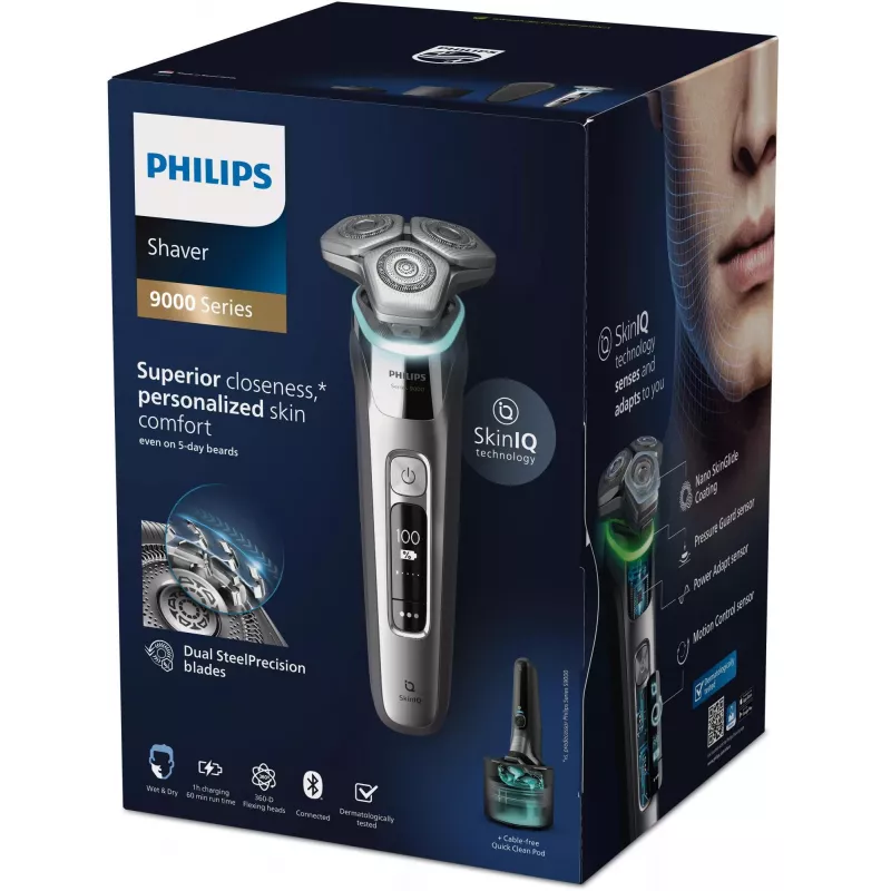 Philips S9975/55 SkinIQ Electric Shaver – 360-D Flexing Heads, 60 Min Runtime, Chrome