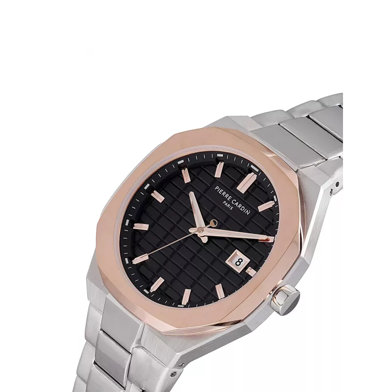 Pierre Cardin vyriškas laikrodis CF.1000.MU 42mm kvarcinis analoginis nerūdijančio plieno juodas ciferblatas odinis dirželis