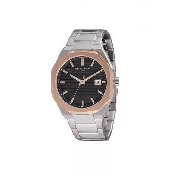 Pierre Cardin vyriškas laikrodis CF.1000.MU 42mm kvarcinis analoginis nerūdijančio plieno juodas ciferblatas odinis dirželis