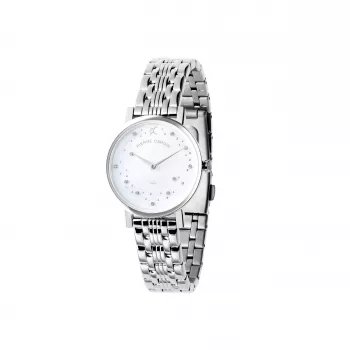 Pierre Cardin Women's Quartz Analog Watch CCM.0550 32mm Stainless Steel Case Silver Dial Black Leather Strap