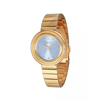 Pierre Cardin Women's Quartz Analog Watch CF.1010.MG.1 - 32mm Gold Stainless Steel Case, White Dial, Brown Leather Strap