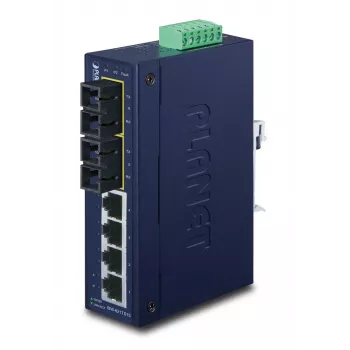 PLANET ISW-621TS15 Pramoninis nevaldomas L2 Fast Ethernet jungiklis su 4x 10/100 + 2x 100Base-FX SC daugiamodžiu, DIN bėgelio/sieninis montavimas, -40 iki 75°C