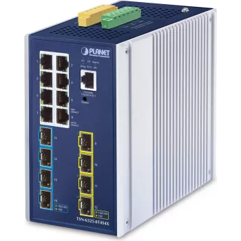 PLANET TSN-6325-8T4S4X pramoninis L3 valdomas TSN komutatorius su 8x GbE RJ45, 4x 1G/2.5G SFP, 4x 10G SFP+