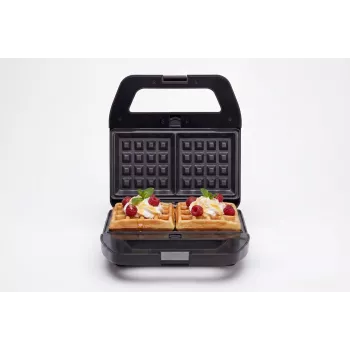 PMS 4-in-1 MELTO sumuštinių keptuvė su keičiamomis plokštėmis sumuštiniams, vafliams, griliui, sausainiams/riešutams, 800 W, juoda/sidabrinė