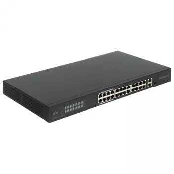POE LANG NSW3000-24T1GT1GC-POE-IN 24 prievadų Gigabit PoE+ jungiklis su 2 kilimo prievadais, 370W, nevaldomas, 1U montuojamas į stelažą
