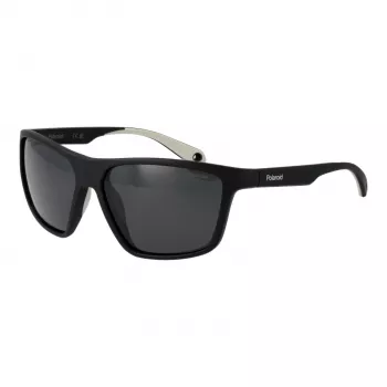 POLAROID PLD7040S5908A Vyriški stačiakampiai poliarizuoti akiniai nuo saulės – pilkas rėmelis, pilki lęšiai 59mm