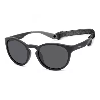 Polaroid PLD7050S003 Unisex Rectangular Sunglasses - Black Frame Grey Polarized Lens