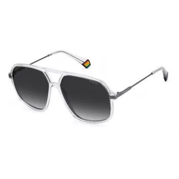 POLAROID Unisex PLD6182S900WJ Stačiakampiai Poliarizuoti Akiniai nuo Saulės - Juodas Rėmelis Pilki Lęšiai 59mm